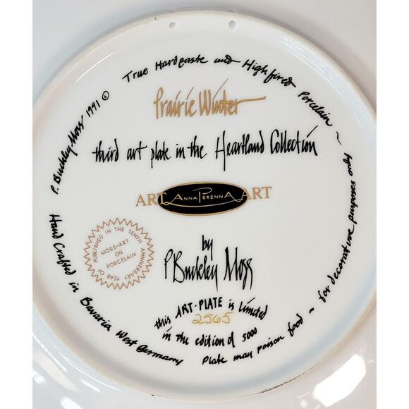 P. Buckley Moss "Prairie Winter" Collectors Plate Limited Edition 2565/5000 COA - Picture 6 of 10